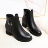 Women's thick-heeled short boots, autumn and winter new single boots, soft leather and velvet leather shoes