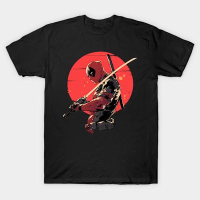 Asian Size Men Print T-shirt Deadpool No-Cut Heat Transfer Print Cotton Tshirt