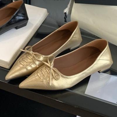 Fashion Elegant Butterfly-knot Shallow Women Low-heeled Shoes Fashion Pointy Toe Flat Sandals Comfortable Soft Sole Brand Designer Shoes