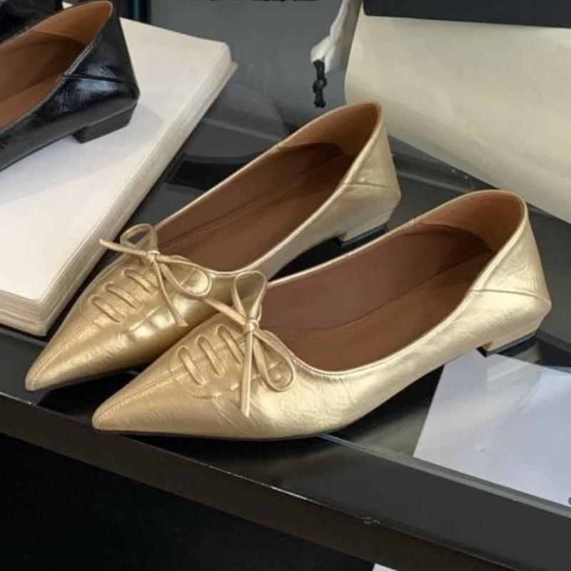 Fashion Elegant Butterfly-knot Shallow Women Low-heeled Shoes Fashion Pointy Toe Flat Sandals Comfortable Soft Sole Brand Designer Shoes