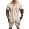 2025 Men's Summer Casual Set: Short Sleeve Henley T-shirt, Hooded Shirt & Shorts