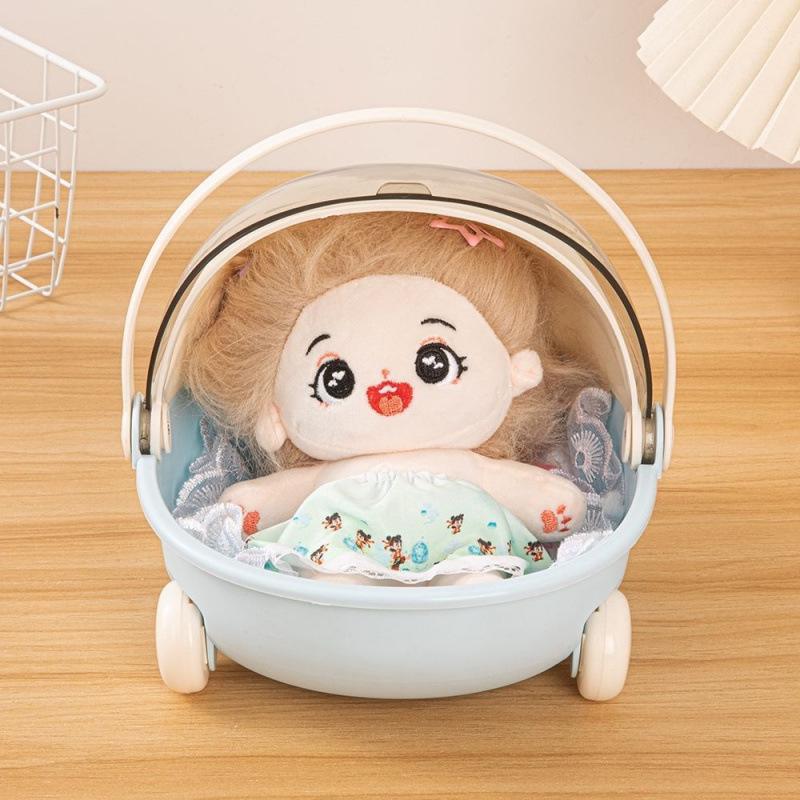 Labubu Plush Doll Portable Bassinet Storage Box with Flip Lid - Figurine, Snacks, and Toy Organizer