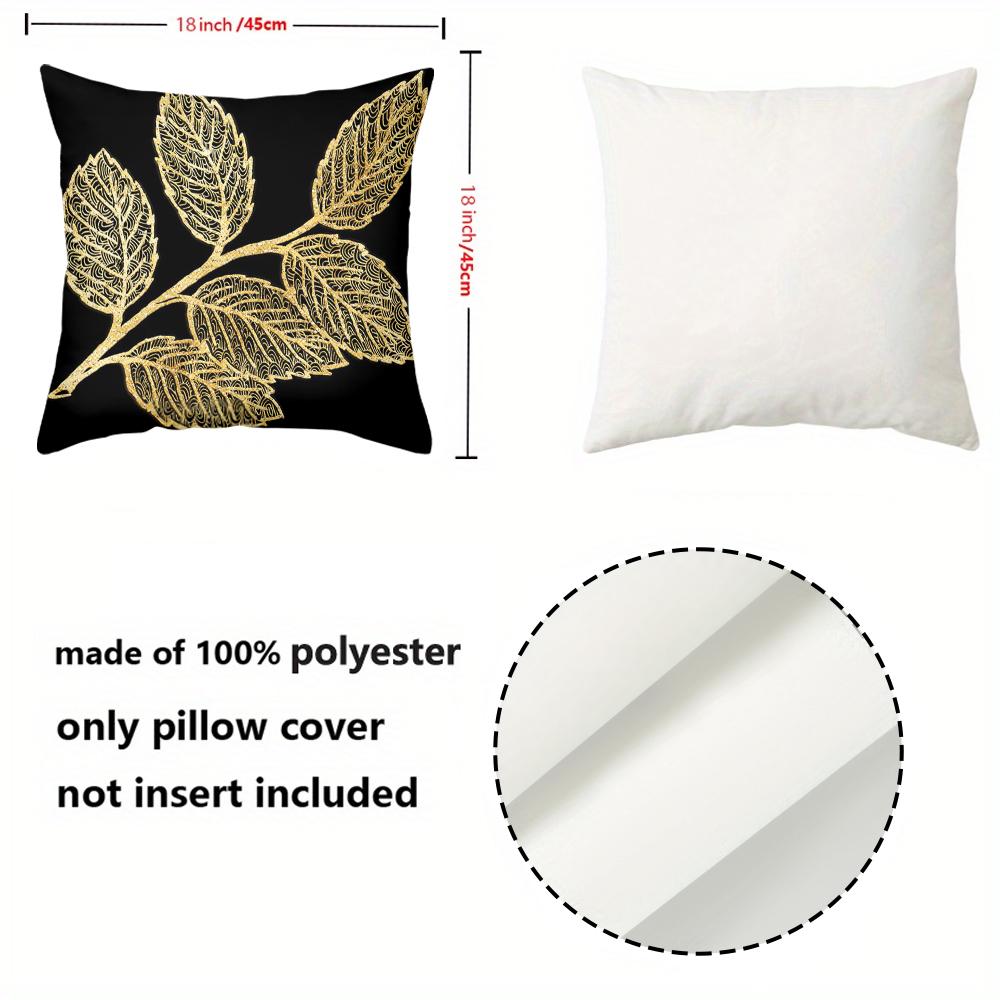 1 Stück - 2D Flachdruck Schwarze Kissen mit goldenem Blattmuster Polyester Kissenbezug Sofa Dekokissenbezug