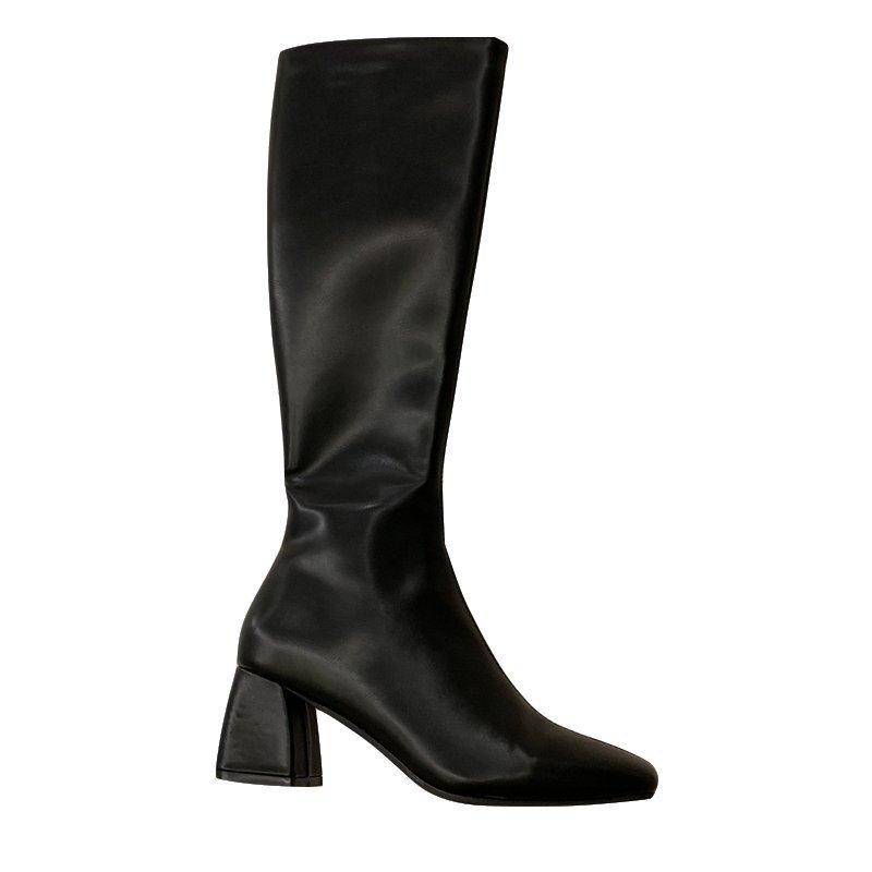 Bottes longues et chaudes pour femmes, bottines hautes au genou, chaussures pour dames, plateforme, talon épais, cuir PU, fermeture éclair souple, mode femme hiver