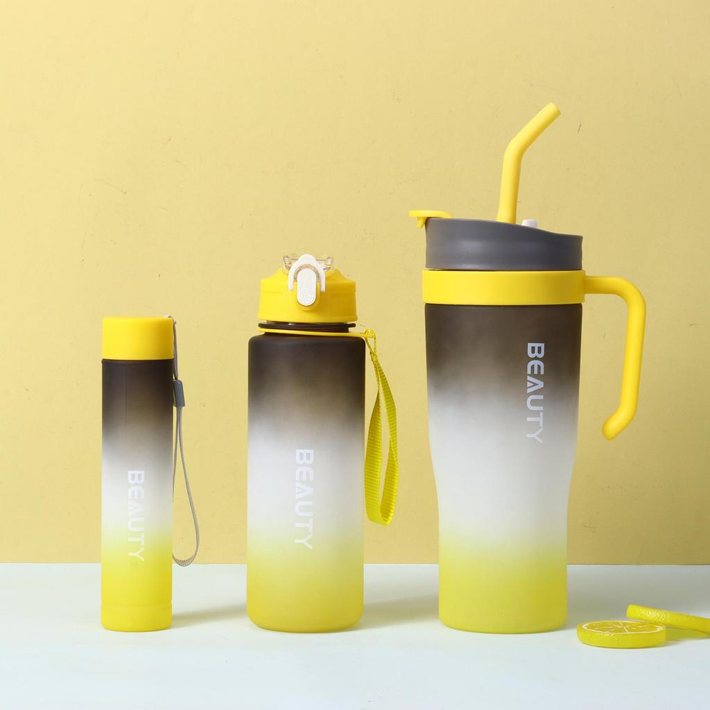40oz Gradient Plastic Cup Set: Large Capacity, Portable Handle, Ice King Cup with Straw & Lanyard