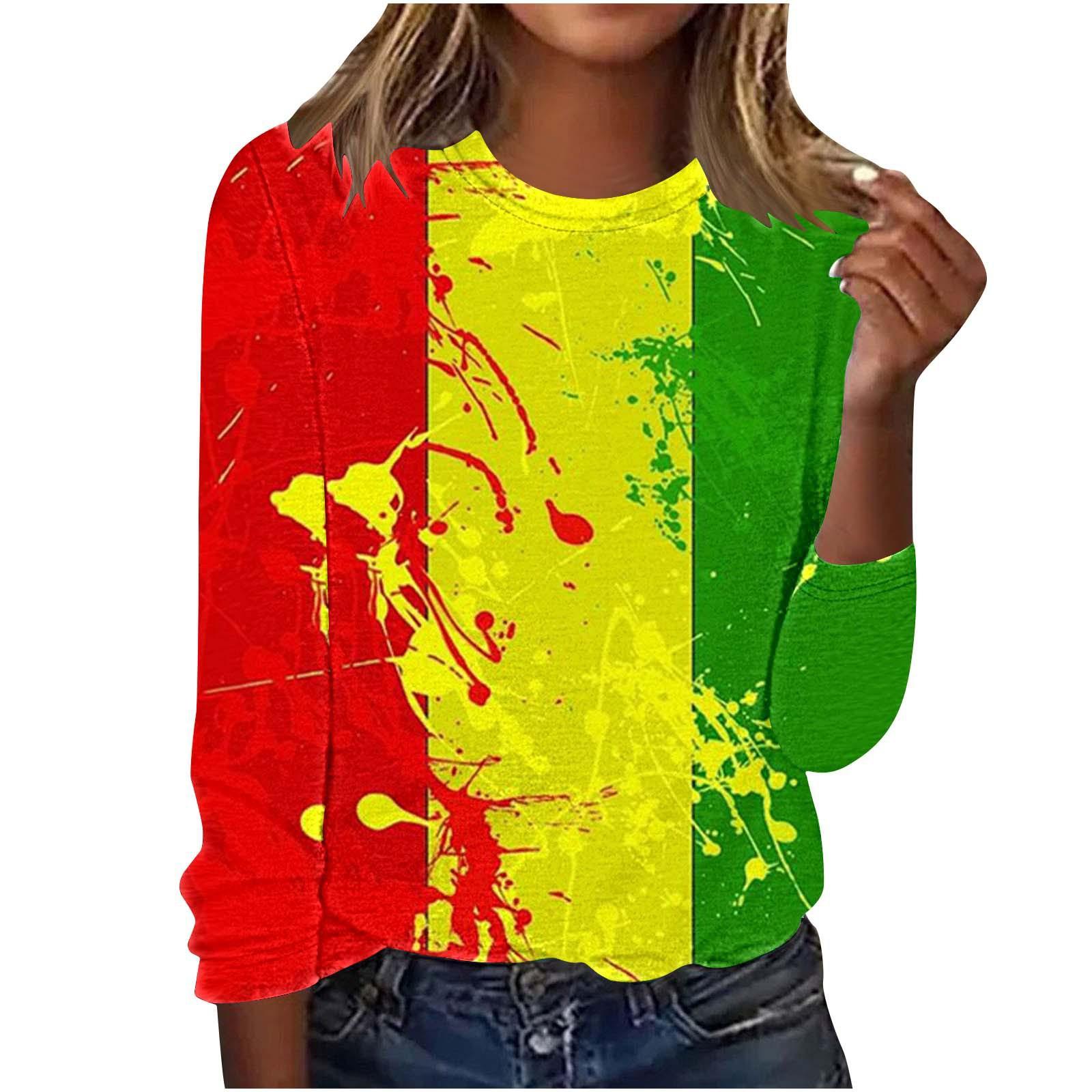 

Весняно-осінні футболки з круглим вирізом, 3D кольоровим принтом, модні, повсякденні, з довгим рукавом, жіночі 2XL