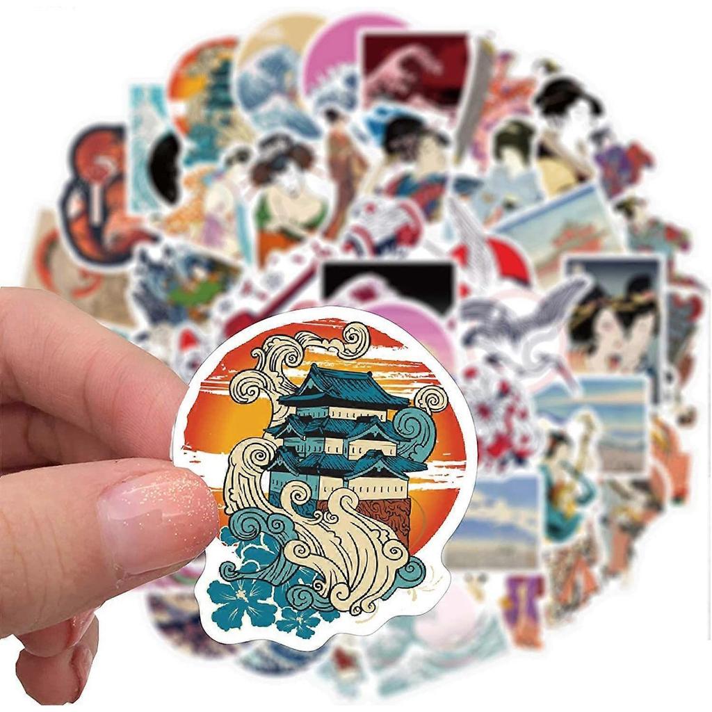 Ukiyoe Stickers (50 Pcs), Japanese Wave Painting Vinyl Decal, Waterproof Aesthetic Sticker Packs Perfect for MacBook, Water Bottle, Laptop, Phone, Hyd