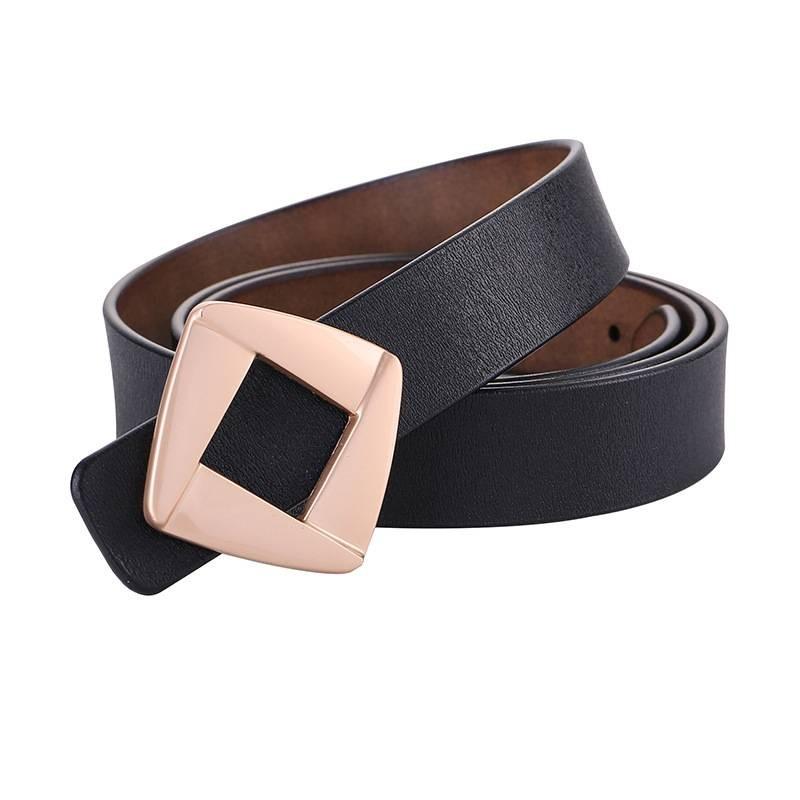 Genuine Leather Womens Retro Gold Buckle Belt With Hollow Design For Casual Fashion