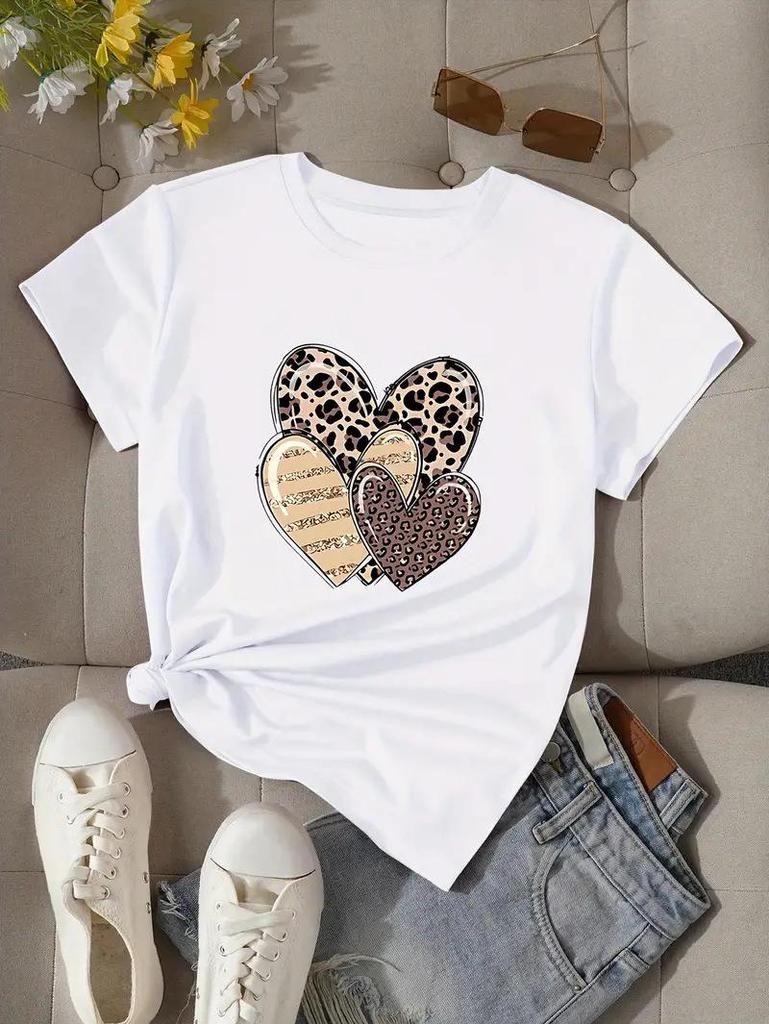 TEMU Valentine's Heart Women's Short Sleeve Crew Neck Top