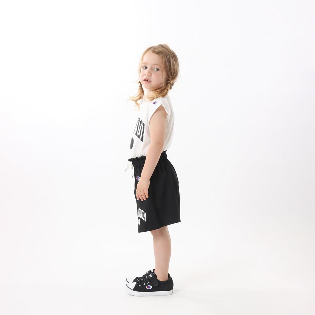 Champion Crew Neck and Shorts Binder Graphic Logo Casual Size 150 Kids' T-Shirt Set, 100% Polyester, Neck, Print, Girl's Style, Black, (CK-ZW03)