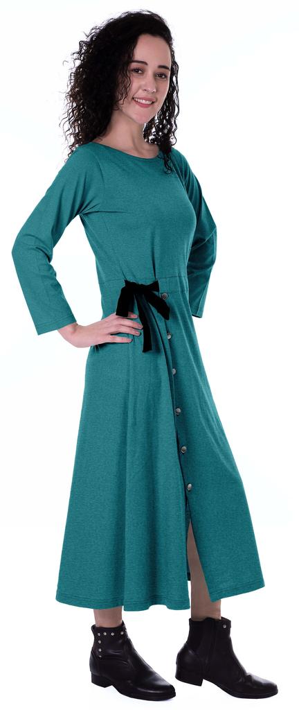 Moomaya Full Sleeves Maxi Dress Long Button Down Solid Casual Slit Dresses