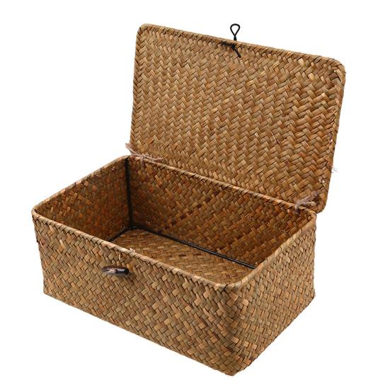 Yousheng 3 Stück Gewebte Rattan Aufbewahrungskörbe mit Deckel Großes Fassungsvermögen Naturstil Weidenaufbewahrungskörbe Stapelbare Aufbewahrungsboxen für Kleinkram