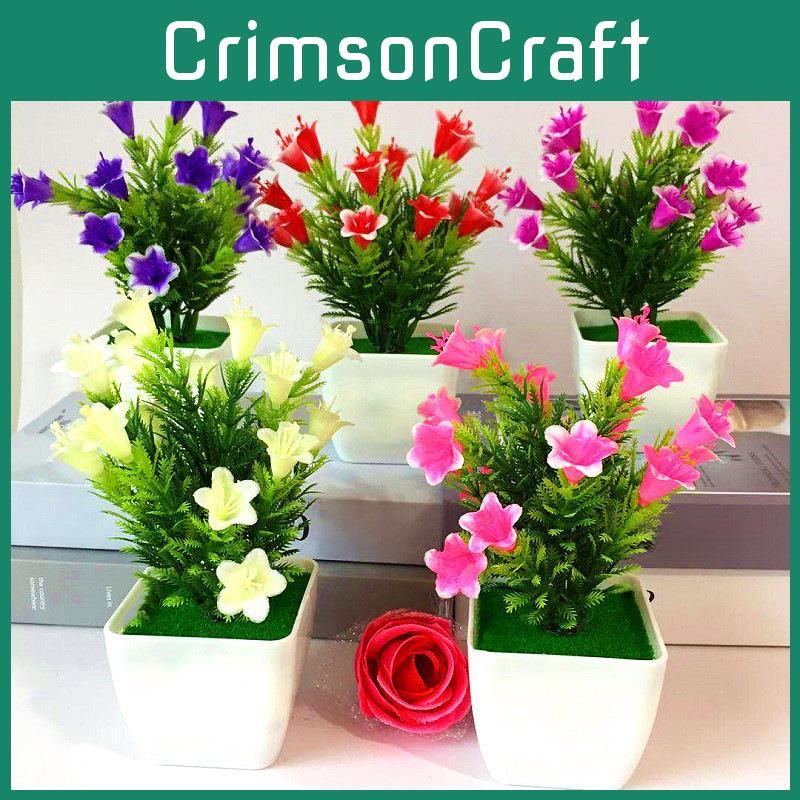 Plastic Lily Cherry Blossom Rose Flowers Potted Plant For Decor Home