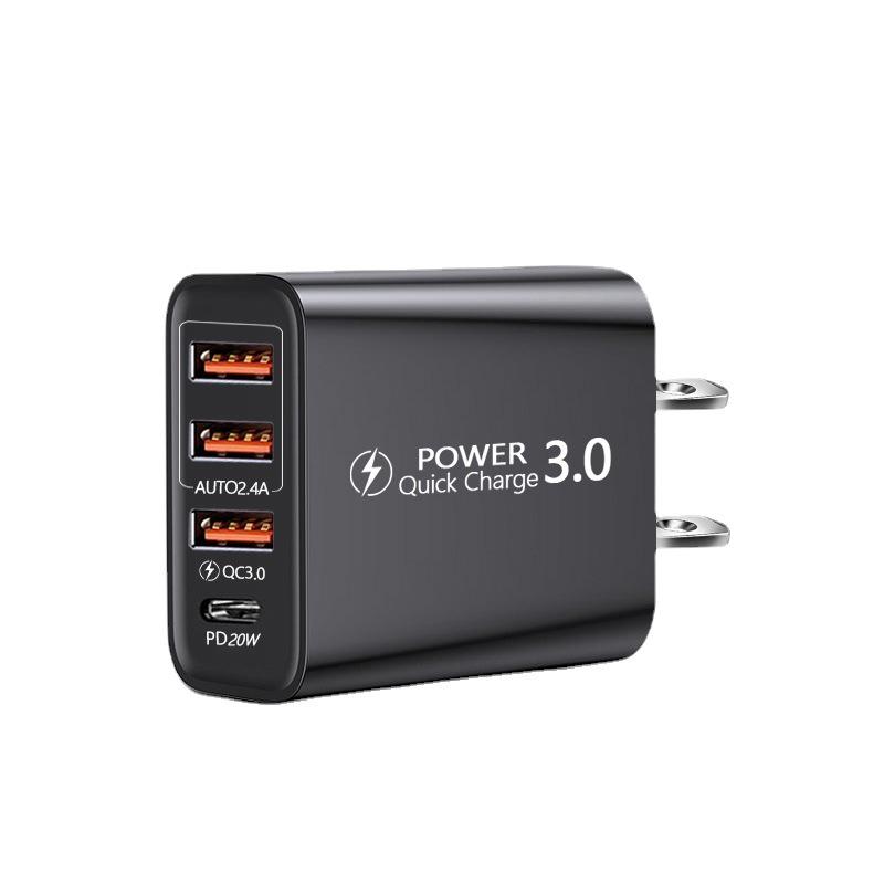 Universal Travel Charger with 3 USB & Type-C Ports, US/EU/UK Adapter with 3 USB + PD Supporting Multiple Devices
