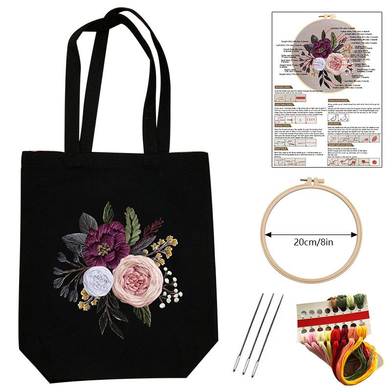1pc Flower DIY Embroidery Kit for Beginners - Canvas Bag