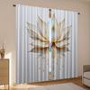 2pcs Lotus Flower Print Curtains Gold Mandala Pattern Zen Style Polyester Window Drapes for Living Room Bedroom Decor