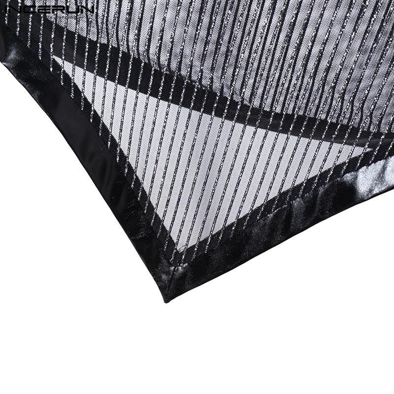 INCERUN Men Summer Strap Sleeveless Glitter See Through Mesh Party Irregular Tank Tops