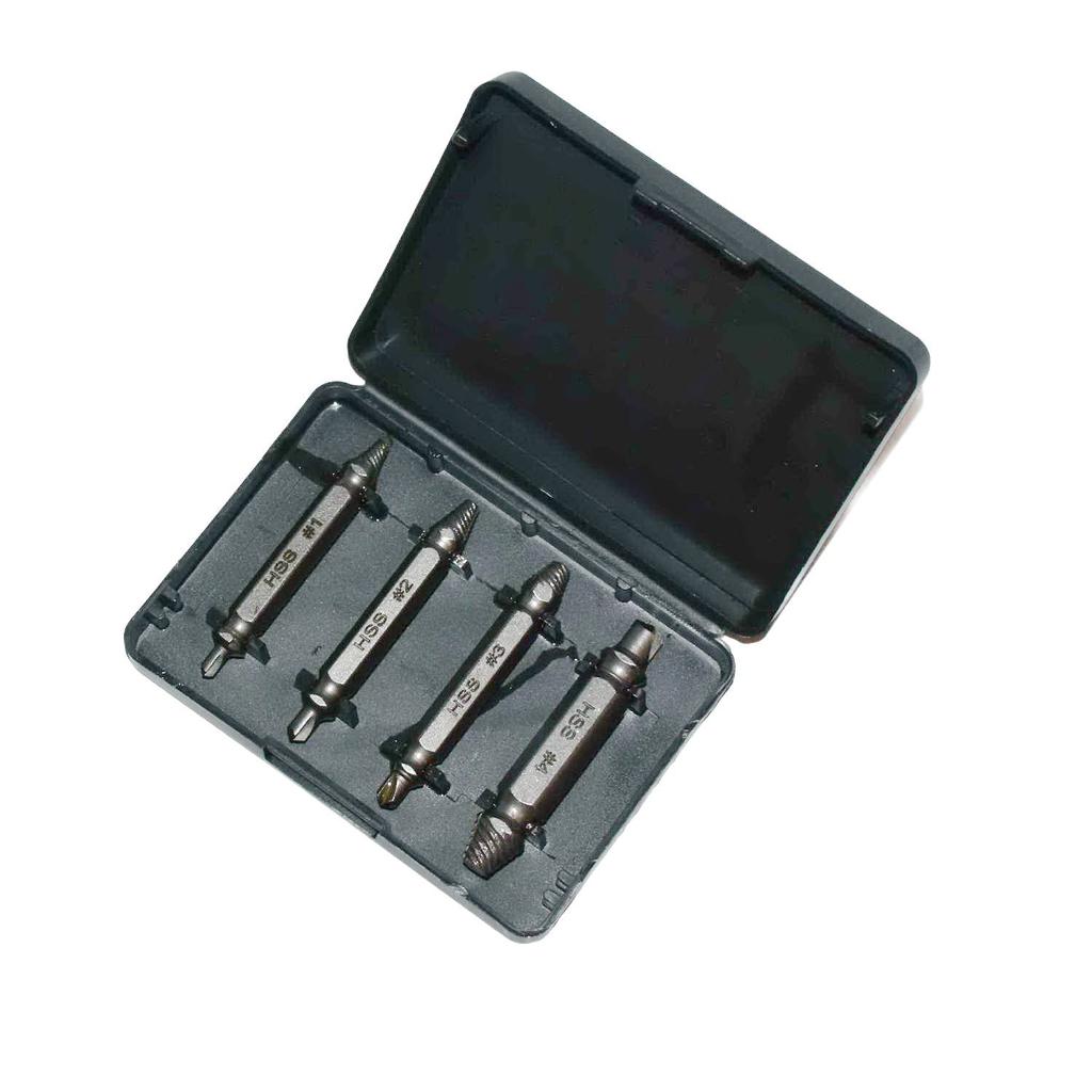 Screw Extractors For Broken Bolts, Screws And Studs. HSS. Set - 4 Pcs. Bits