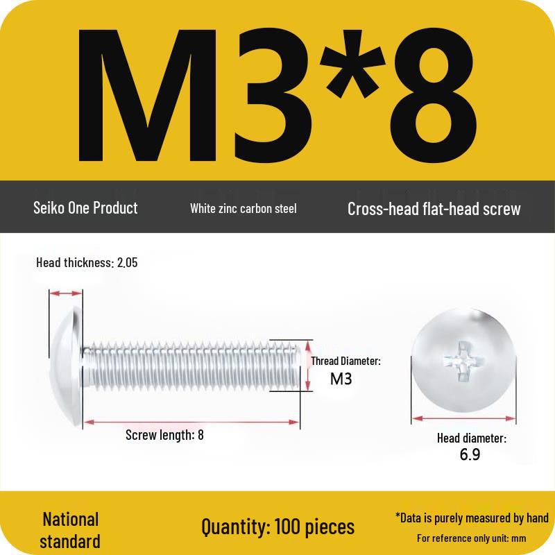 White Zinc M3-M6 Phillips Flat Head, Pan Head, and Mushroom Head Machine Screws