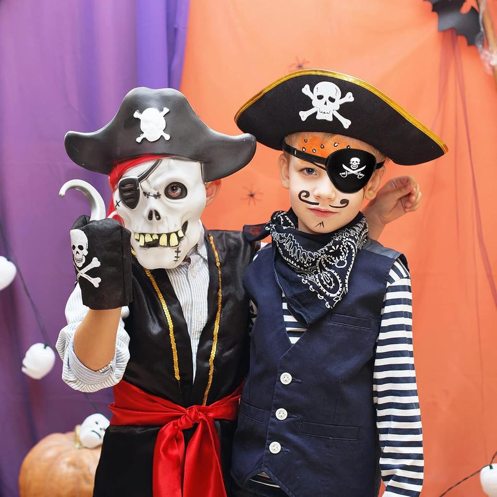SATINIOR 6 Pieces Halloween Black Pirate Eye Patch One Eye Skull Captain Patch Adjustable 3D Costume for Adults Kids Carnival Christmas Party Favors