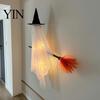 Decorative Halloween Witch Ghost Hanging with Broom Decoration, Flying Ornament for Funny Door Hanger Haunted House Porch Tree Spooky Outdoor