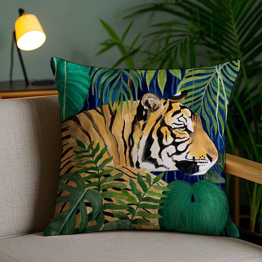 Short Plush Material Pillowcasecheetah Llama Leopard Jungle Pillow Case Custom Printed Brushed Fleece Pillow, Baby Skin-Touch, E