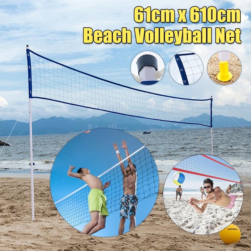 Portable Beach Volleyball Net System Set Adjustable Posts Ball Hand Pump Outdoor Sports Volleyball Training PVC Tube