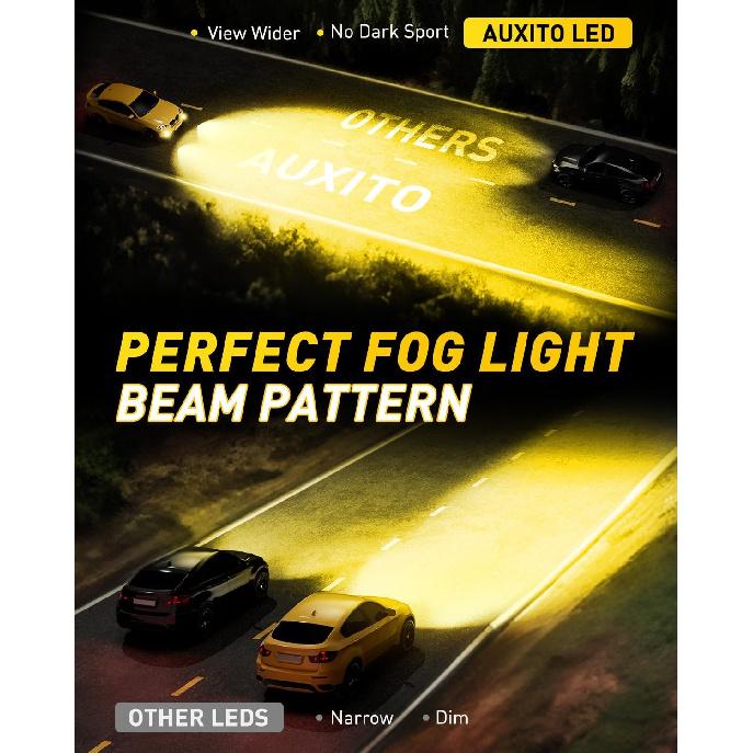 AUXITO H3 LED Bulb Yellow 3000K, 16,000LM 600% Super Brighter, 10 Years Lifespan, 1:1 Size Plug-n-Play, 100% Perfect Tallation, H3 LED Fog Lighr Bulb