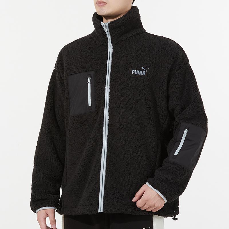 Puma Sherpa Bonded Jacket With Embroidered Logo And Zip Collar Men Outerwear Black 534930-01