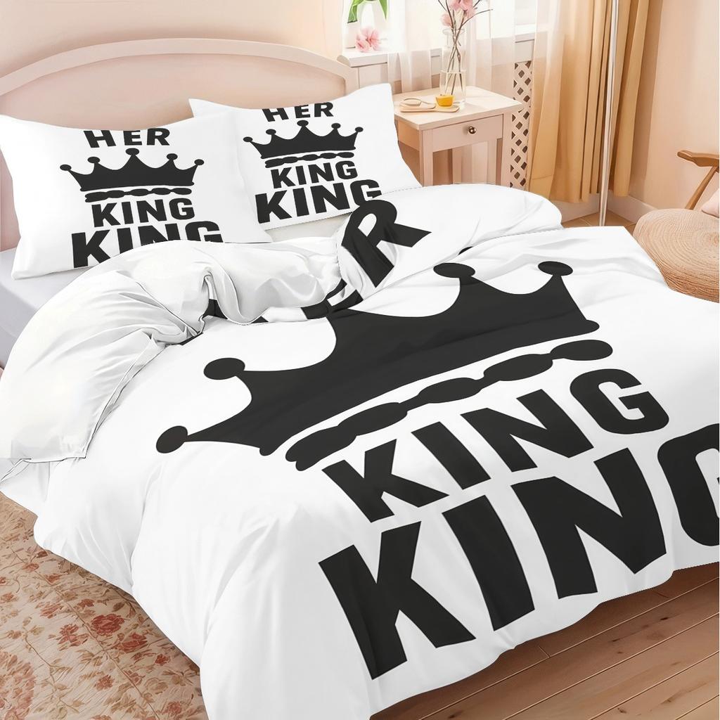 Letter Crown Bed Three-Piece Quilt Cover Bedroom Quilt Cover Pillowcase Bedding Direct Sales
