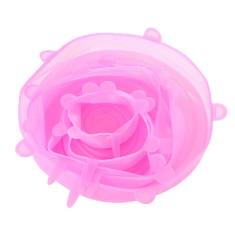 

6PCS Silicone Stretch Lids Universal Silicone Food Wrap Bowl Pot Lid Silicone Cover Pan Seal Bowl Cooking Kitchen Accessories рожевий
