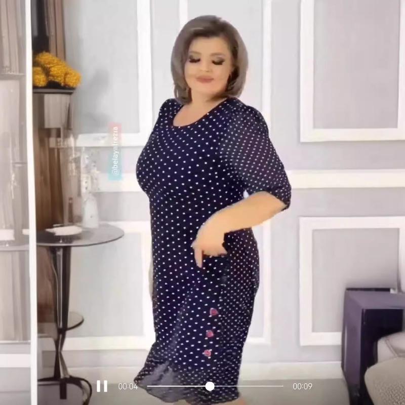 Women's Summer Polka Dot Dress Crew-neck Short-sleeved Mid-length Polka Dot Short Dress