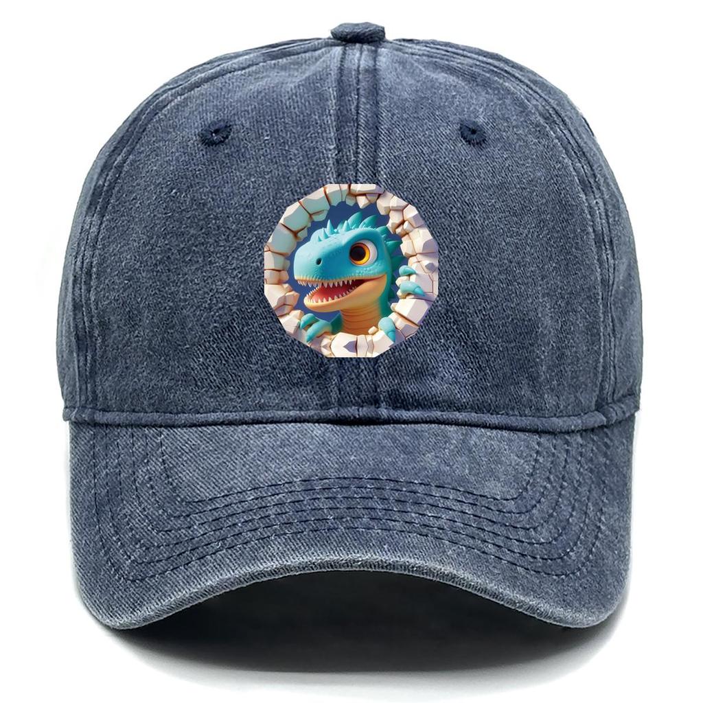 Cartoon Dinosaur Print Snapback Sun Hat, Animal Dad Hat Cozy Sun Protective Slouchy Vintage-Inspired Adjustable Baseball Cap