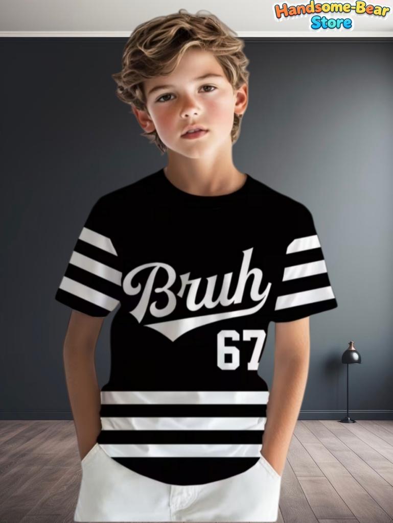 T-shirt Meme 67 pour Enfants Drôle Impression Numérique 3D Numéro 67 Maillot de Football T-shirt Style Maillot Lâche Mode Vêtements pour Enfants