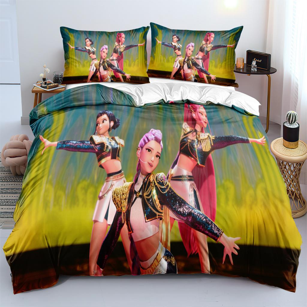 3pcs KPop Demon Hunters Bedding Set Anime Print Boys Girls Three Piece Multi Size Quilt Cover Pillow Cover Bedroom Decoration
