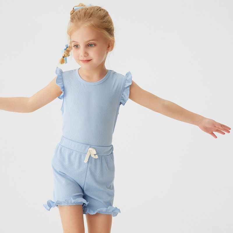 1-6 Years Kids Girls' Solid Color Cap Sleeve Tank Top and Shorts Set