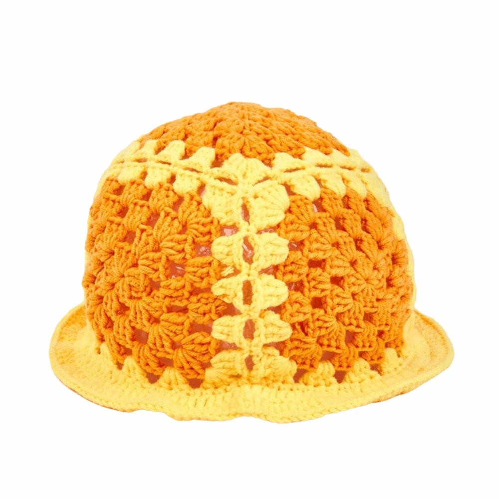 Sunflower Patterned Fisherman Hat Lotus Leaf Edge Handmade Knit Hat Autumn Winter Outings