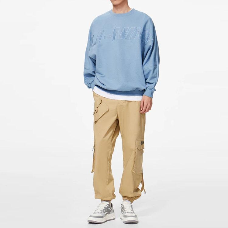 Li-Ning Sports Trend Series Embroidered Letter Pullover Sweatshirt Unisex Tops Soft-Grey Blue AWDS927-1