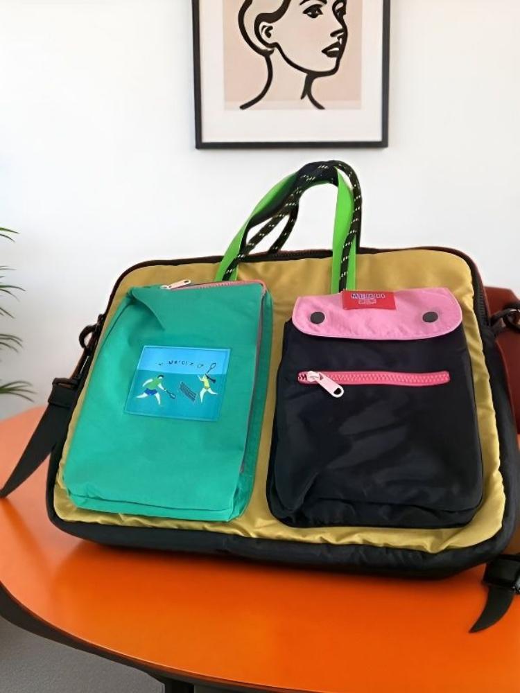 Dopamine Colour-Block Crossbody Bag Large Capacity 16-inch Dual-Use Laptop Bag Commuter Portable Shoulder Bag for Tablets