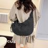 Pleated Plaid Canvas Bag Trendy Crossbody Bag Vintage Cow Horn Bag  Youth Style
