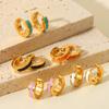 Fashionable Influencer Titanium Steel Earrings, 18K Gold Geometric Hoops, Colorful Drip Oil Ear Cuffs, Stainless St