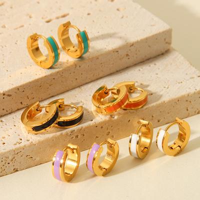 Fashionable Influencer Titanium Steel Earrings, 18K Gold Geometric Hoops, Colorful Drip Oil Ear Cuffs, Stainless St