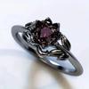 New Elegant Black Flower Shape Zircon Ring for Women Wedding Engagement Jewelry Accessory Sizes 5-11