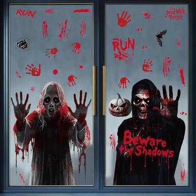 2025 Halloween Στατικά Αυτοκόλλητα Με Τεχνολογία Static Cling Τρομακτική Γυναίκα Φάντασμα Αιματηρό Αποτύπωμα Χεριού Αυτοκόλλητα Παραθύρου Για Τρομακτικό Πάρτι Διακόσμηση Σπιτιού
