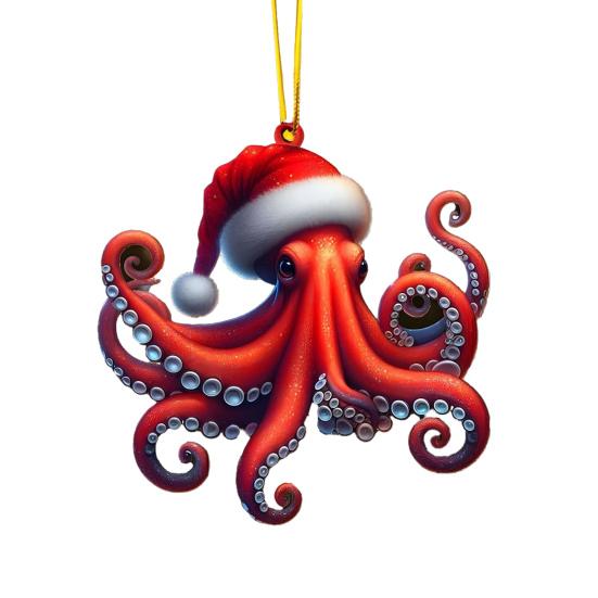 Christmas Ornament 2D Acrylic Dog/Bear/Bee/Rabbit/Rooster Hanging Decoration Cartoon Animals Xmas Tree Pendant for Home