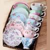 Floral Coffee Cup Sets 170ml Vintage Fine Bone China Tea Cup Spoon and Saucer Set Gold Trim Fine Dining and Table Decor