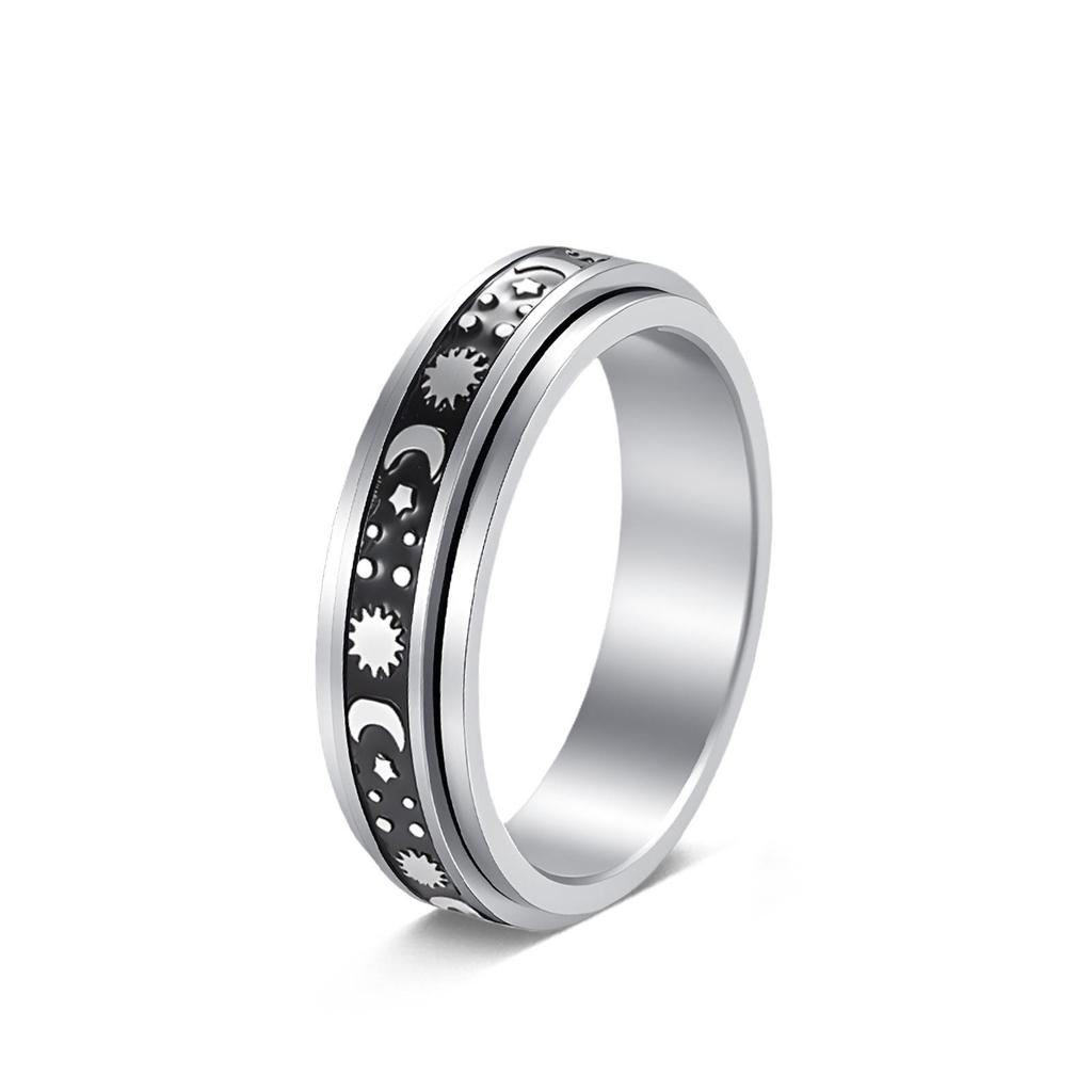 Rotatable Titanium Steel Moon & Stars Ring for Men - European & American Style Stainless Steel Couple Ring