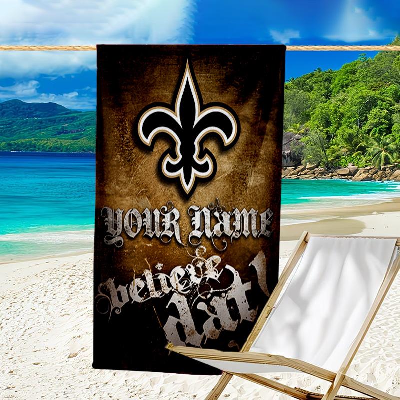 Custom Name Beach Towel Orleans Saints Logo Beach Towel, Soft Microfiber, Gift for Her/Him, Birthday, for Pool, Beach, Travel, Fan gifts