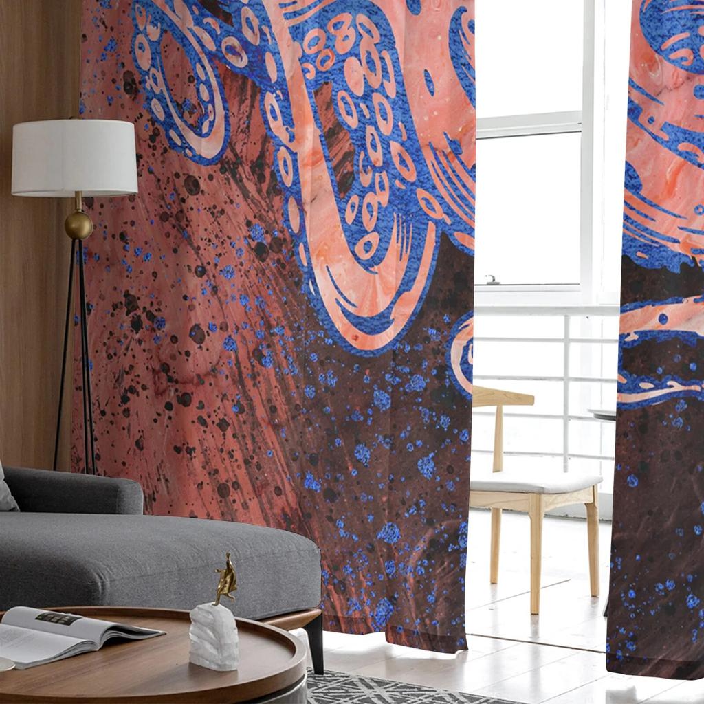 Octopus Texture Watercolor Tulle Curtain Home Office Window Decor Bedroom Kitchen Balcony Modern Sheer Curtain