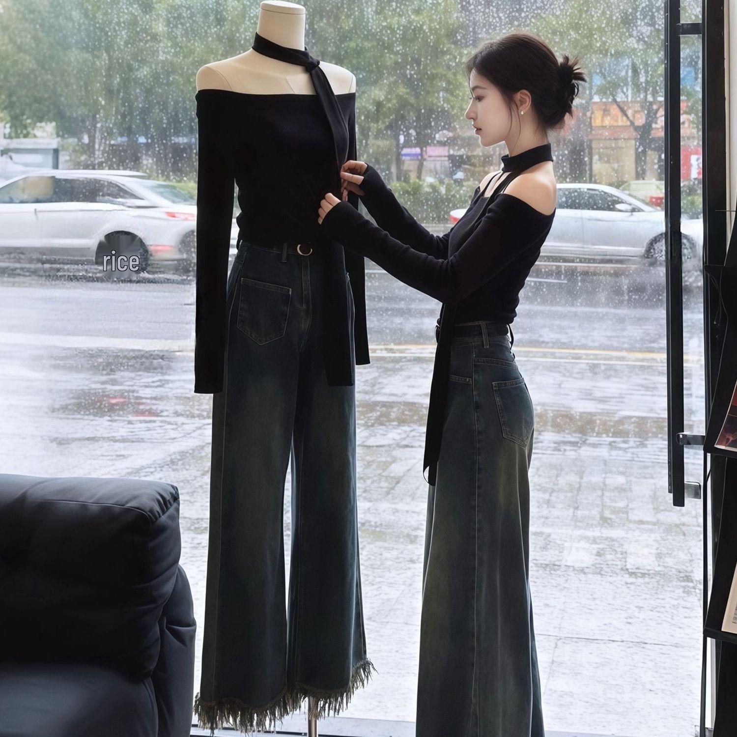 

Elegant One-Shoulder Long-Sleeve T-Shirt for Women – A Beautiful, Unique, and High-End Autumn Top Medium чёрный